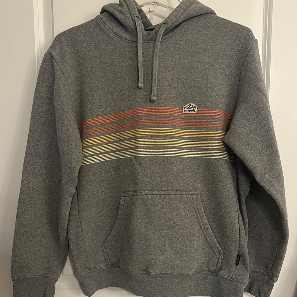 Gray Patagonia Hoodie with Striped Design
